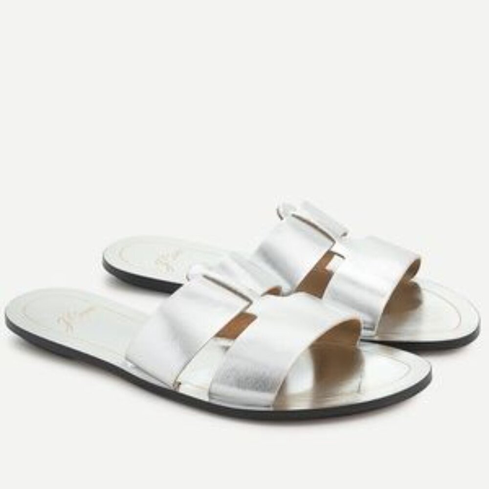 J. Crew Cyprus Sandals with Interlocking Straps in Metallic Silver